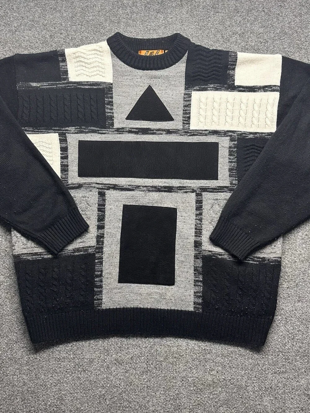 Vintage Trutus Biancarra by Monobaik Men’s XL Crewneck Leather Patchwork 80s/90s